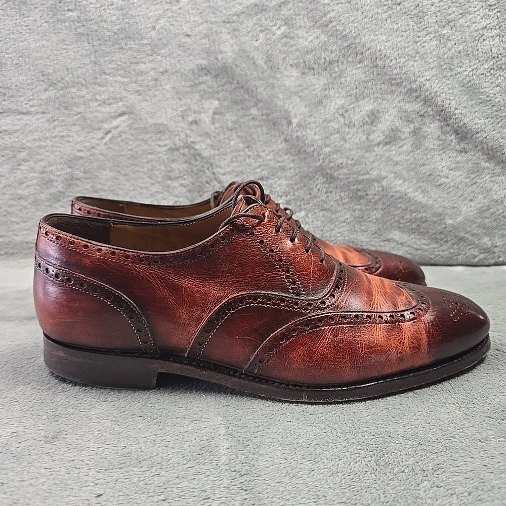 Carlos Santos Goodyear Welted Wingtip Shoes Mens Size 7 Brown‎ Metal Toe Plate